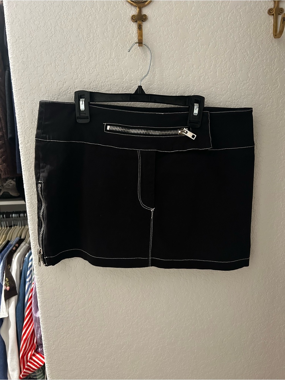 By Dyln Black Mini Skirt with Contrast Stitching and Zip Accents